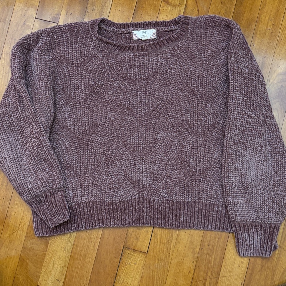 Pink Rose Textured Scoop Neck Sweater in Dusty Mauve